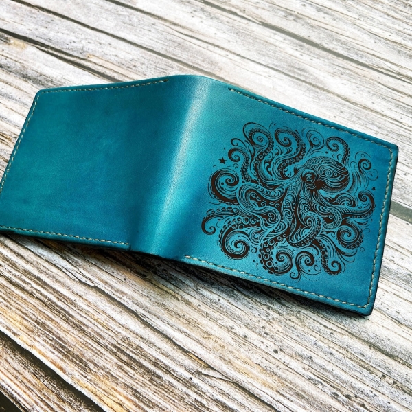 Octopus Premium Leather wallet, Floral octopus handmade leather wallet gift for him, genuine leather men wallet, Christmas custom men wallet