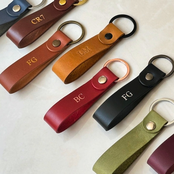 Custom Leather Keychain for Woman and Men with Embossed Initials, Personalized Gift Handmade Leather Key Holder Monogrammed for Him and Her