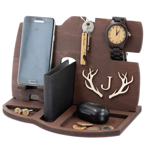 Personalised Christmas Gift for Him Cell Phone Docking Charging Station Stand Tech Accessory Desk Organizer Handmade Gift Boyfriend Man Men