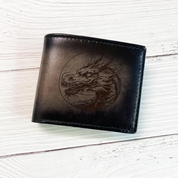 Dragon premium leather wallet, genuine cowhide leather wallet gift, handmade dragon leather wallet gift, Christmas custom men dragon wallet
