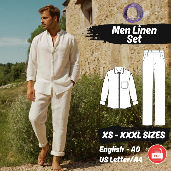 Loungewear Linen Set Sewing Pattern, Man Loose Shirt and Pants Pattern, Summer Casual Linen Set Pattern, XS - XXXL Men Sewing Patterns