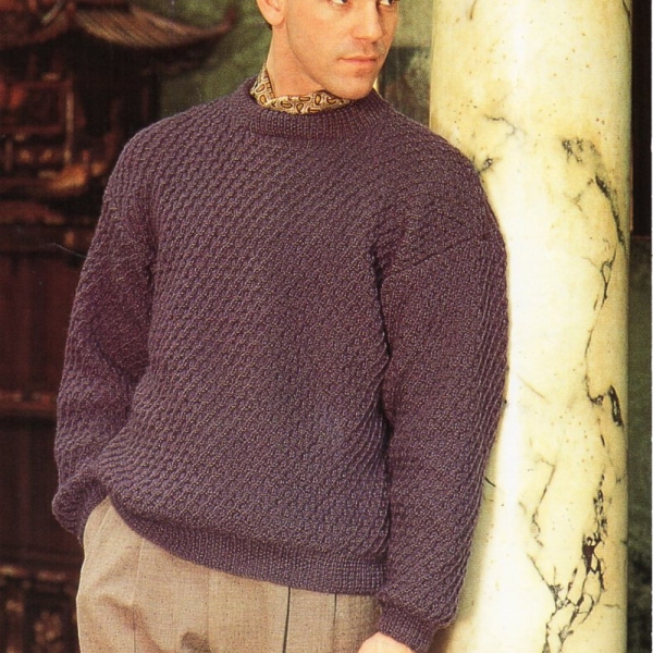 mens sweater knitting pattern pdf mens round neck textured jumper 32-46" DK light worsted 8ply pdf instant download