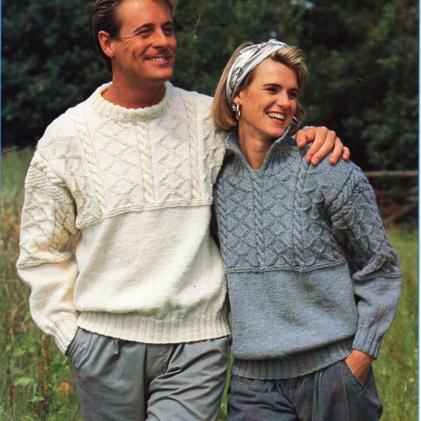 womens mens Guernsey sweater knitting pattern pdf ladies cable jumper crew neck / collar 34-48" aran worsted 10ply pdf instant download