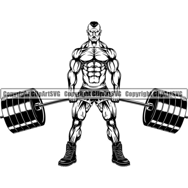 Bodybuilding Man Muscle Flex Flexing Barbell Bar Fitness Gym Workout Train Trainer Health Weight Fit Body Strong Logo SVG PNG Vector Clipart
