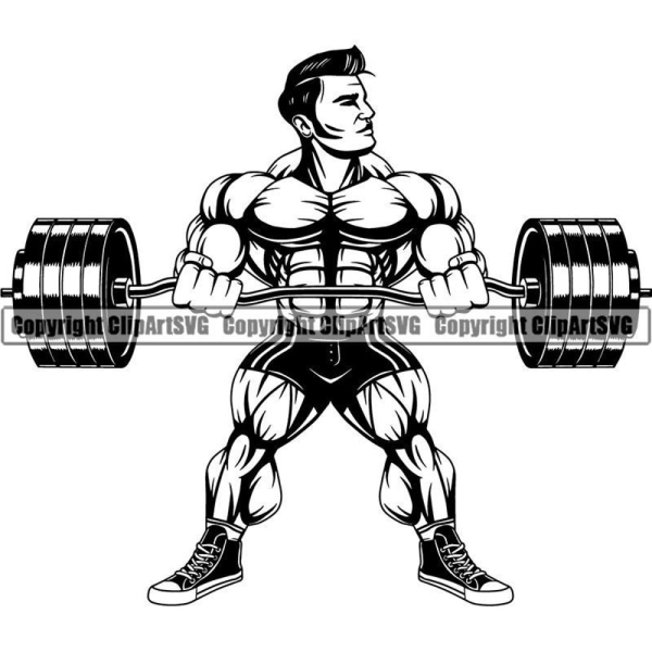 Bodybuilding Man Muscle Flex Flexing Barbell Bar Fitness Gym Workout Train Trainer Health Weight Fit Body Strong Logo SVG PNG Vector Clipart