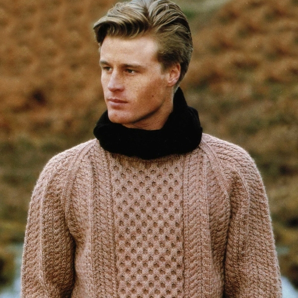 Mens Classic Aran Sweater with Raglan Sleeves and Round Neck, Vintage Knitting Pattern, PDF, Digital Download - A799