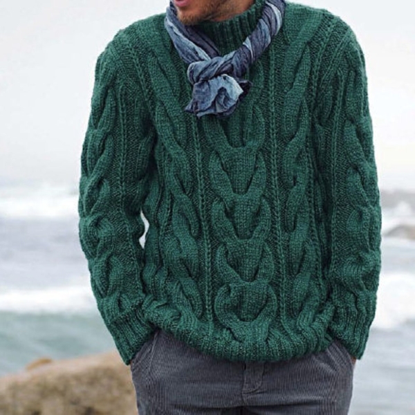 PDF KNITTING PATTERN Men's Sweater Cable Aran -- Chunky YarnMen's Fisherman Cable Pullover -- Green Top Men