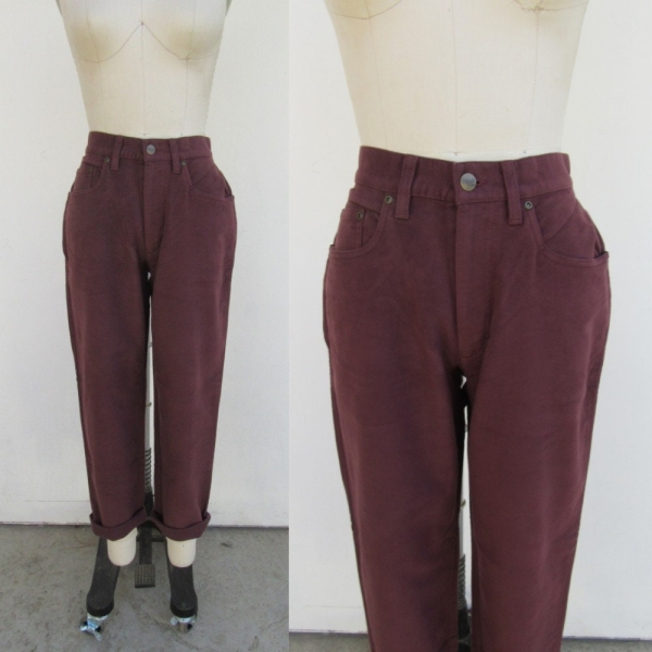 LL BEAN Eggplant Flannel Finish Cotton Five Pocket Jeans | High Waist Trousers Chinos | Minimal 90s High Waist LL Bean Pants | 26 Waist