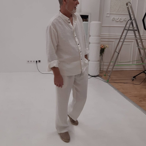 Linen Men's Suit Long Pants and Shirt Men's Classic Linen Summer Suit Beach Party Flax Set Daily Comfortable Natural Clothing