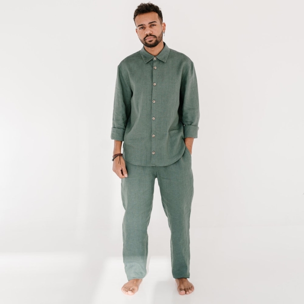 Mens linen pajamas - linen pants and linen shirt for men, 2nd anniversary gift