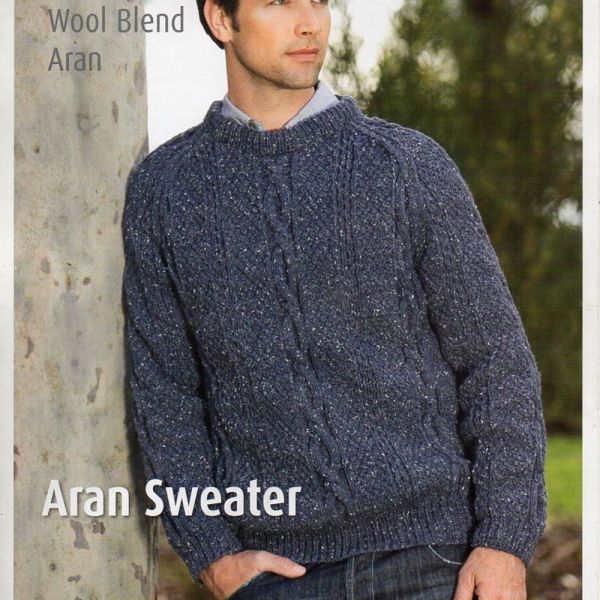 mens aran sweater knitting pattern pdf download mens cable crew neck jumper 32-48 inch chest Aran worsted 10ply yarn pdf instant download