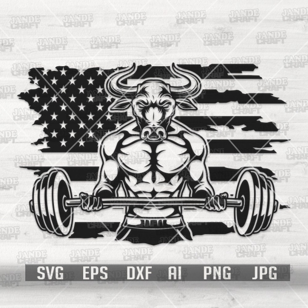 US Bull Body Builder svg | Weight Lifter Clipart | Muscle Man Cut File | Fitness Coach Gift Idea T-shirt Design png | Workout Physique dxf