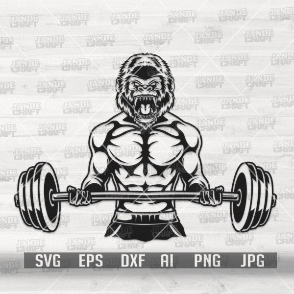 Ape Body Builder svg | Weight Lifter Clipart | Strong Muscle Man Cut File | Fitness Coach Gift Idea T-shirt Design png| Workout Physique dxf