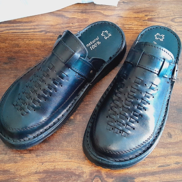 Traditional men's leather sandals boots , outdoor black sandals men with rubber sole, summer clogs, mules, handmade slip on shoes