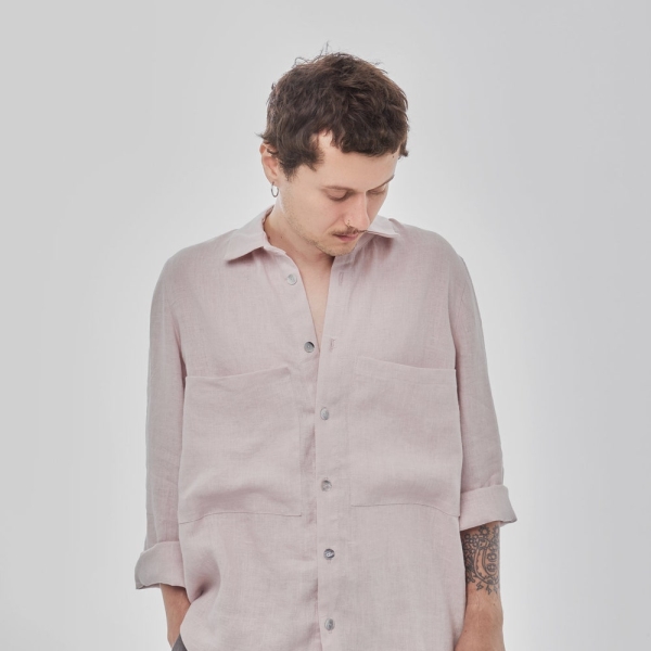 Men's lounge linen set - Unisex oversize costume - Natural fabric flax clothes - Eco color rose - Spa clothes - Relaxed fit pants and shirt