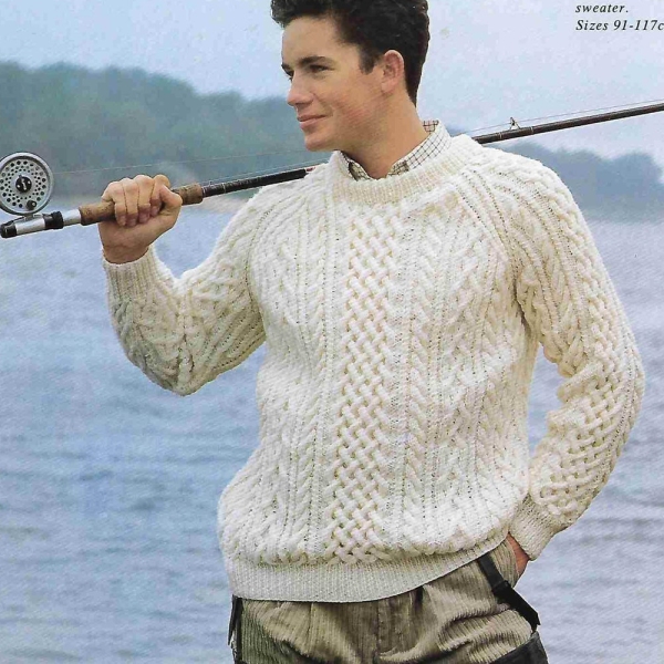 Mans Raglan Classic Aran sweater- Knitted in Aran 10 ply Worsted wool- fits chest 36" up to 46" chest. Knitting pattern download PDF