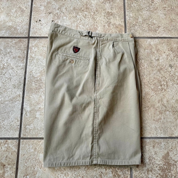 Vintage POLO RALPH LAUREN Khaki Brushed Cotton Twill Pleated Shorts | Size 33 | Made in Usa Side Adjusters Ivy League Trad