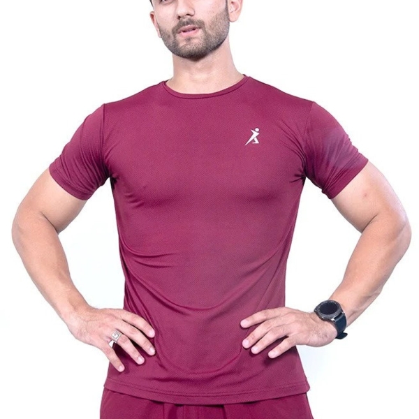 Astire Maroon Signature T Shirt, Mens Gym Wear Singlet Top Training Exercise Sports Vest Body Building T-Shirt