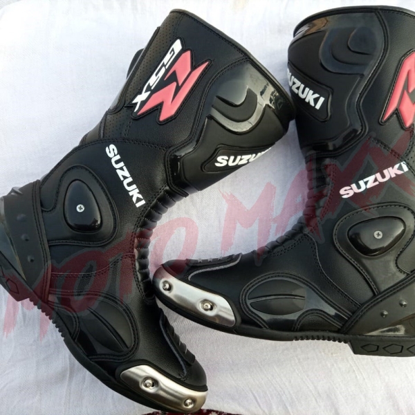 Handmade Motorbike Boots, Custom Made Suzuki GSXR Motorbike Racing Riding Leather Boots, Biker Cafe Racer Motorcycle Boots