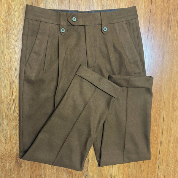 Retro Button Tweed Pants, Men Loose Cotton Tweed Pants, Spring Autumn Tweed Trousers With Pleats, High Waisted Gurkha Trousers