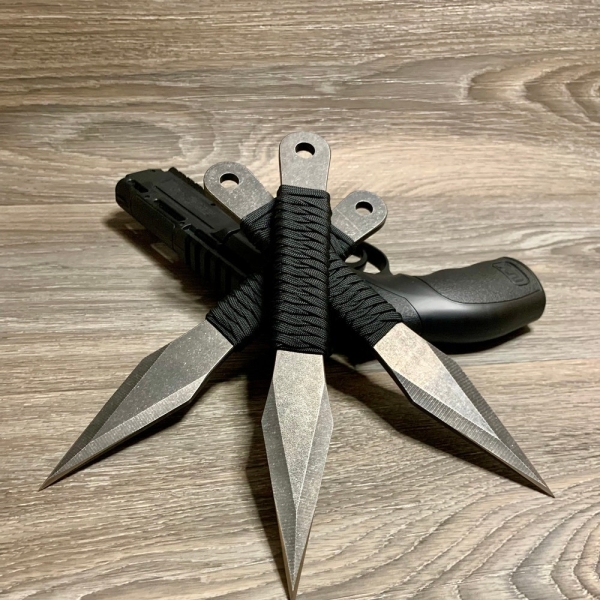 Large Professional Set of Hand Wrapped Paracord Wrapped Tactical Survival Throwing Knives-Nylon Sheath and Belt Loop-Bushcraft-Survival Gear