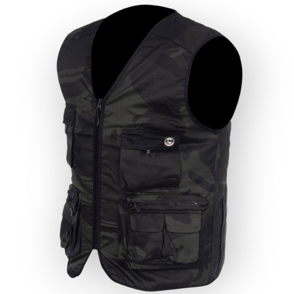 Multifunctional Camouflage Work Vest with Pockets for Electricians and Fishermen - Black