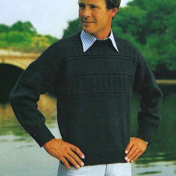 Mens Smart Sweater Jumper with Drop Shoulder Design PDF Knitting Pattern 4ply ( Fingering ) 38 - 44" Vintage Downloadable