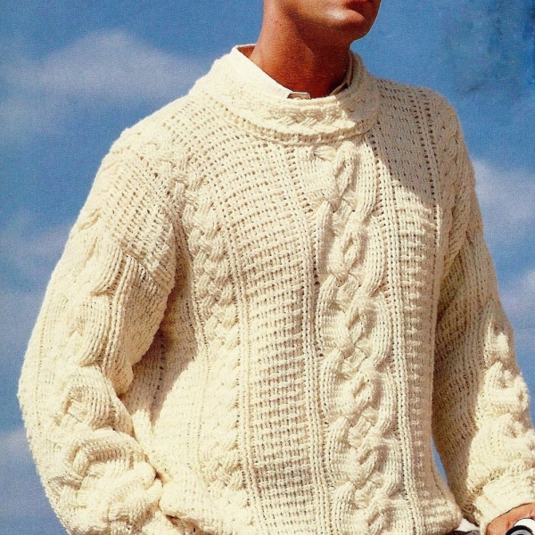 Men's sweater vintage crochet pattern Rib men's sweater pattern 38'' - 52'' sizes Pdf vintage Men's Rib sweater pattern Instant download