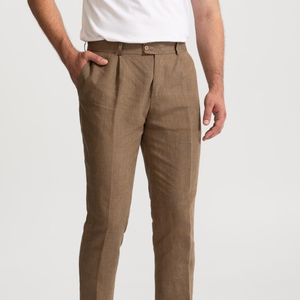 100% Linen Pants - Dark Beige, Sustainable Linen Men Trousers, Regular Fit Slacks, Business Casual Bottoms, Men's Fashion, European Linen