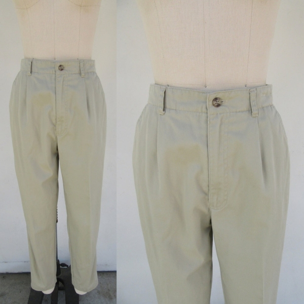 90s All Cotton High Waist Tapered Darted Khakis | Minimalist Chinos Dart Front High Rise Pants Slacks | 25 Waist
