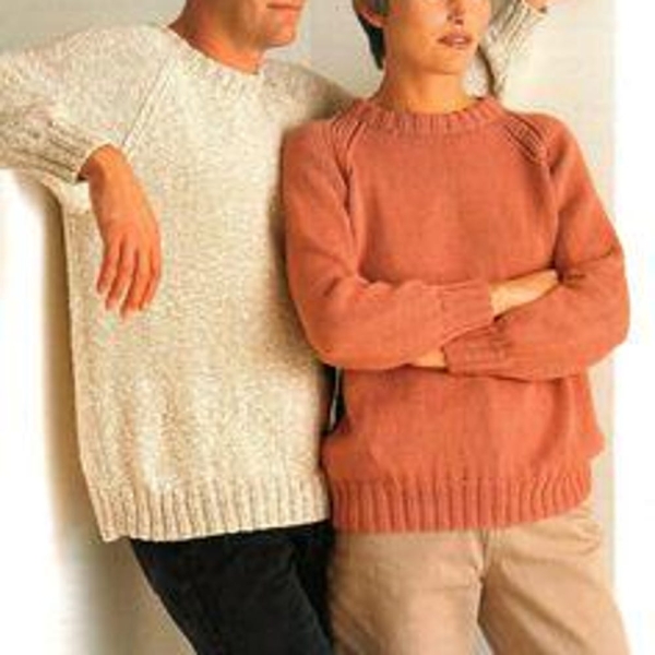 Classic Plain Unisex Aran Sweaters Mens Womens Round Neck Raglan Sleeve 32"- 46" PDF download Aran 10 Ply Knitting Pattern