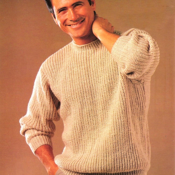PDF Knitting Pattern 1577~Man's Fisherman's Rib Sweater~DK~36-44"