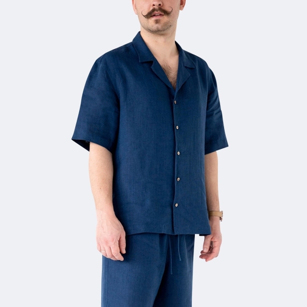 Summer Linen Set Men -  Short Sleeve Shirt and Relaxed Shorts for Summer, Two-Piece Outfit for Beach and Vacation