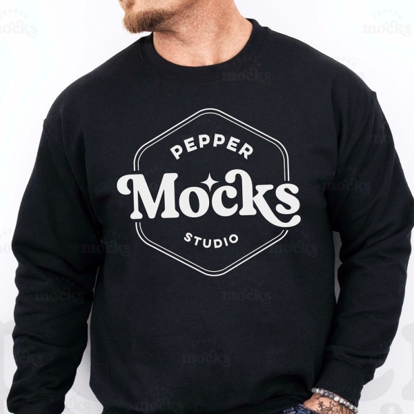 Gildan 18000 Black Crewneck Sweatshirt Mockup | Mens G180 Sweater Mock-up | Real Model Mock | Casual Simple Mock | Mens Gildan 18000 Mockup
