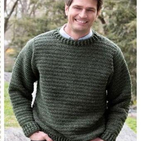 Men's Easy Crocheted Sweater Round Neck Size 28" -54" ~  CROCHET PATTERN  PDF Download Aran Worsted Yarn  Pullover Pattern
