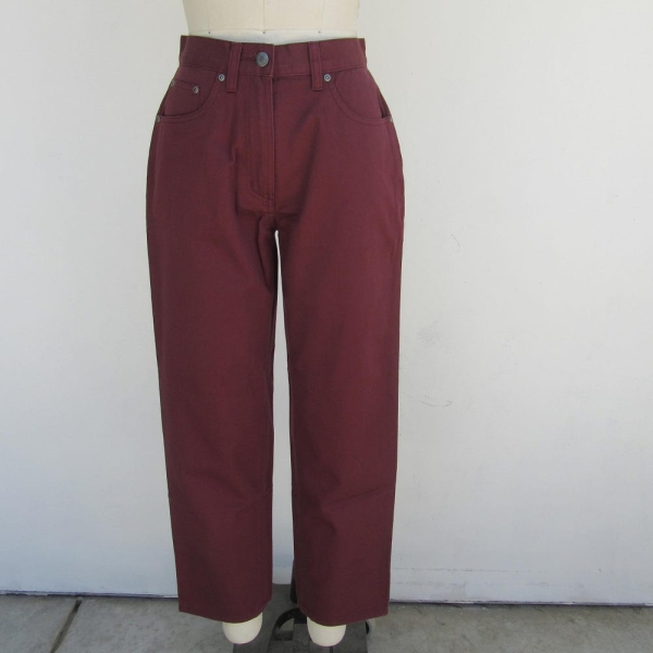 LL BEAN Burgundy All Cotton Five Pocket Jeans | High Waist Adobe Cotton Trousers Chinos | Minimal 90s High Waist LL Bean Pants | 27 x 32