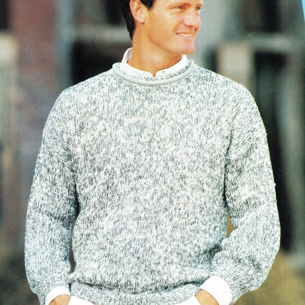 Man's Drop sleeve sweater Roll neck  pattern Easy Knit -DK 8 Ply Light worsted wool and fits chest 36" - 46"- Knitting Pattern Download PDF