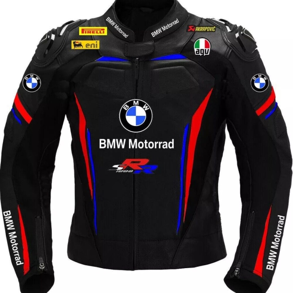 BMW Men's Motorbike Leather Racing Jacket | Biker Sports Jacket | Protective Leather Gear for Riders | Racing Jacket | Black Moto Jacket