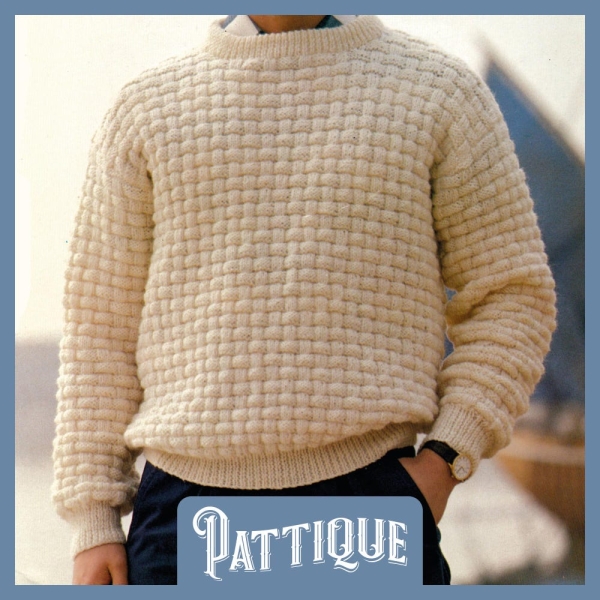 Men's Thick Winter Patterned Sweater Knitting Pattern, Ribbed Round Neck Jumper Warm Stylish Design 34" - 46" DK - PDF Instant Download HQ