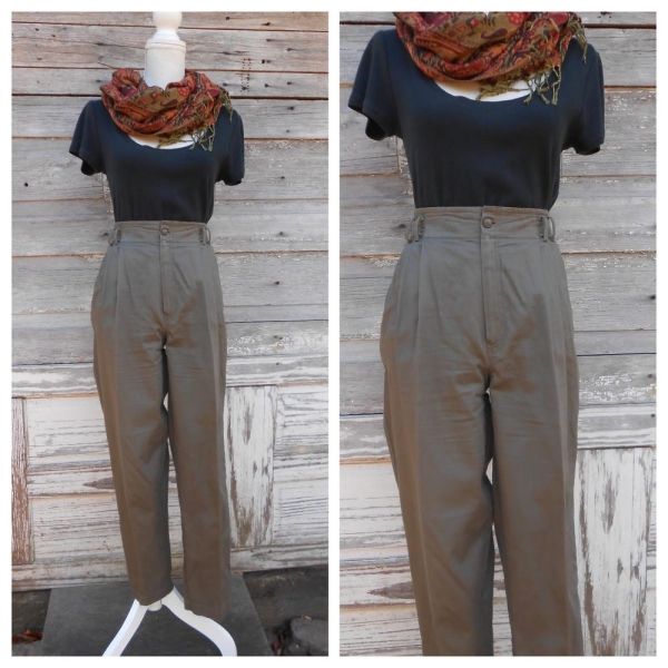 90s Olive High Waisted Pants/Minimal Cotton Trousers/29 waist/size 8