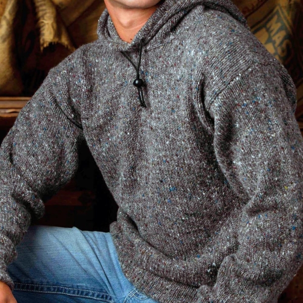 Man's  Easy Plain Knit Hooded Sweater- Jumper in Aran -Worsted 10 Ply Yarn- Chest 40" - 56"- larger sizes knitting pattern download PDF