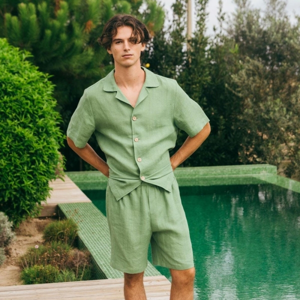 Linen loungewear set ASPEN. Short sleeve pyjama. Men's pyjama sets.