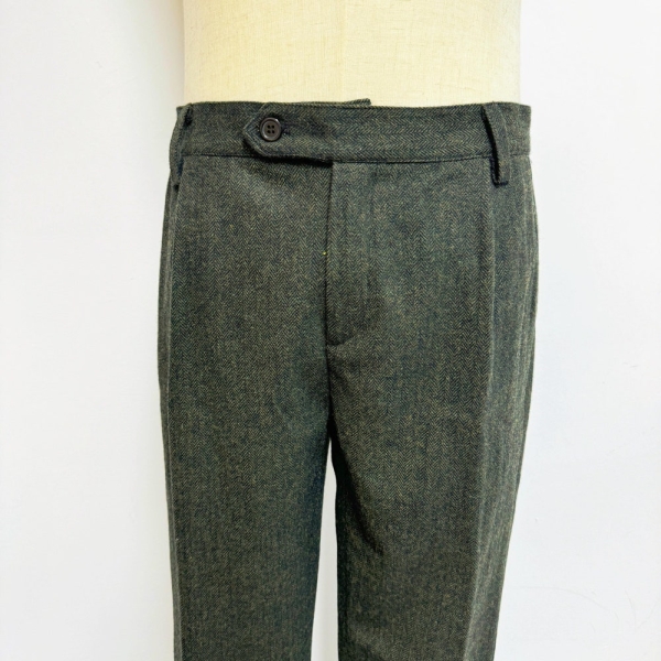 Vintage Green Wool Tweed Pants, Men Warm Wool Pants with Pleats, Fall Winter Cozy Woolen Tweed Trousers, Casual Rolled Hem Wool Pants