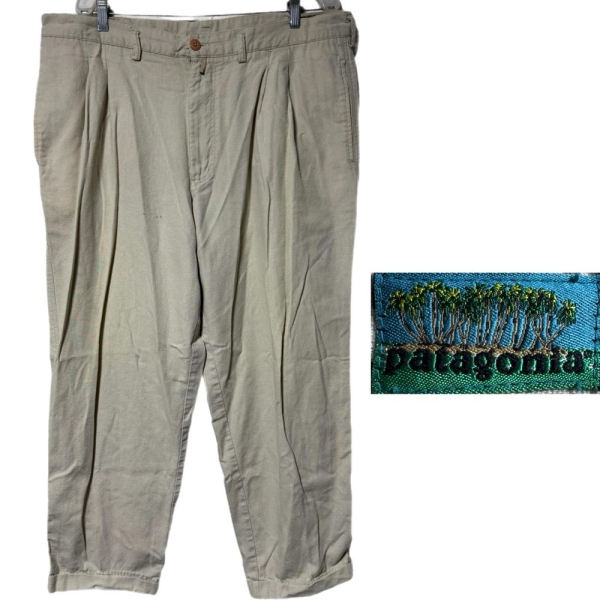 Vintage Distressed Patagonia Pleated Front Tan Khaki Pants Size 40 Stained