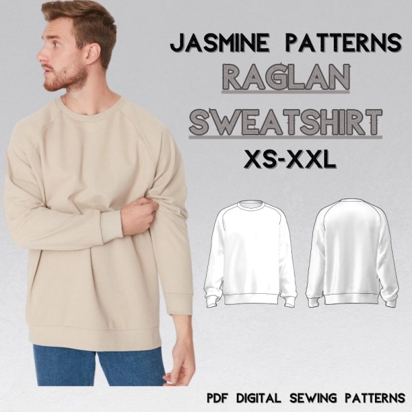 Men's Raglan Sweatshırt|Oversized Crew Neck Sweater|Simple Sweatshirt Pattern | XS-XXL | PDF Pattern Instant Download