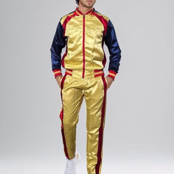 Shiny satin tracksuit with side stripes suit men's sport suit women's jogging suit satin suit two-piece tracksuits leisure