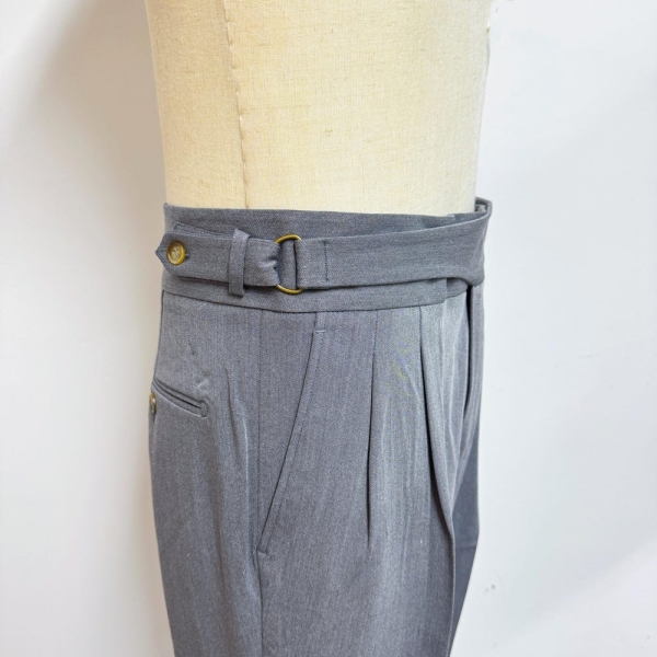 Men Cotton Pants with Pleats, High Waist Washed Cotton Pants, Vintage Buttoned Cotton Trousers, Straight Leg Rolled Hem Gurkha Pants