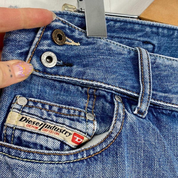 Vintage DIESEL denim shorts, made in Italy,  fringe denim short pants, summer designer capri bottoms, blue denim womans, size 29