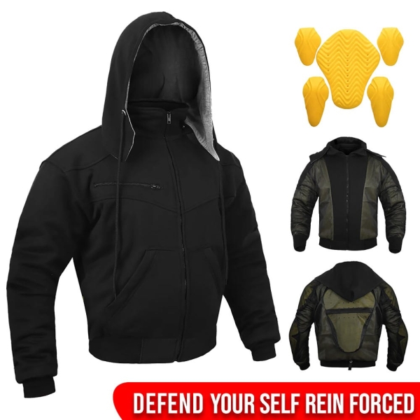 Armored Motorcycle Hoodie with Kevlar Heavy Duty Protective Biker Hoodie CE Certified Kevlar Lined Riding Hoodies