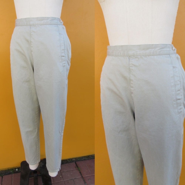80s 90s All Cotton High Waist Pleated Tapered  Cheenoz  Khakis | Minimalist Chinos High Rise Cotton Pants Slacks | 24 Waist